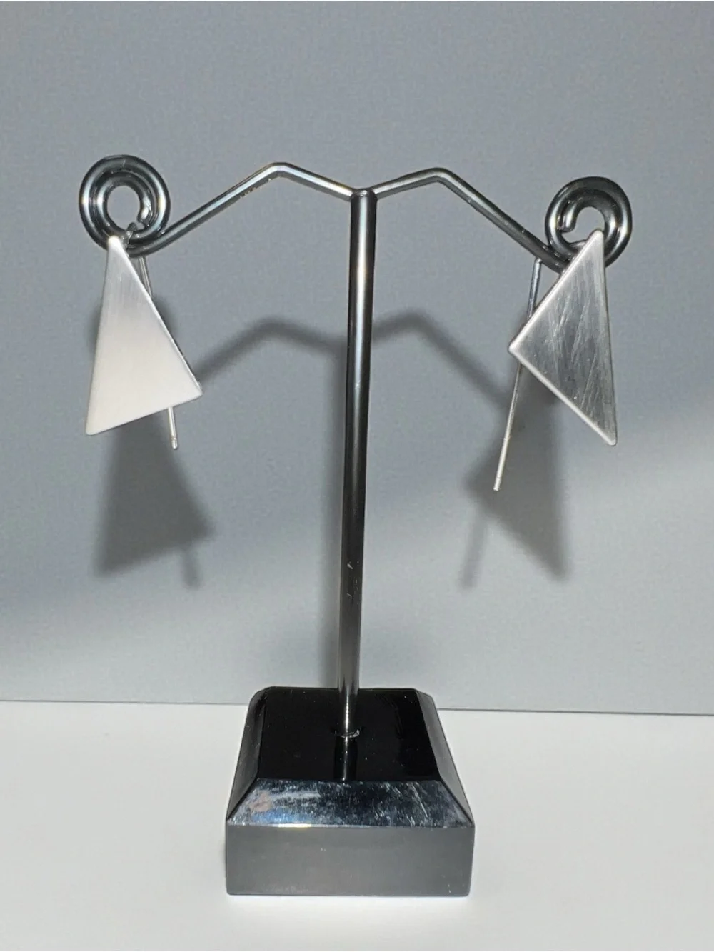 Minimalist Triangle Steel Loop  Earrings - Silver